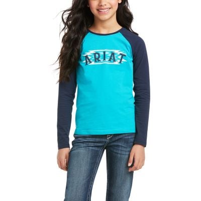 Ariat Girls R.E.A.L Lake Blue and Navy Aztec Logo Tee