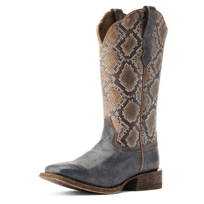 Ariat Ladies Frontier Farrah Black/Snake Print Square Toe Boots