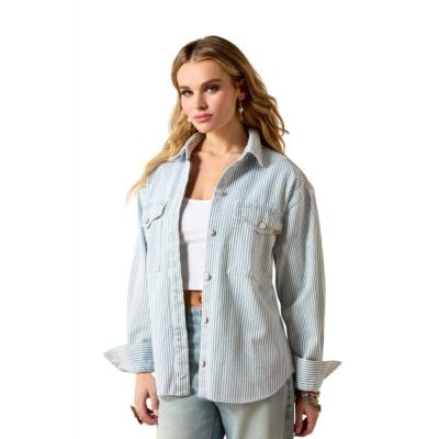 Ariat Women's Blue and White Denim Stripe Shirt Jacket