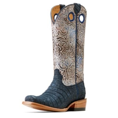 Ariat Women's Futurity Boon Western Boot - Navy Sueded Caiman Belly/Tooled Night Fall