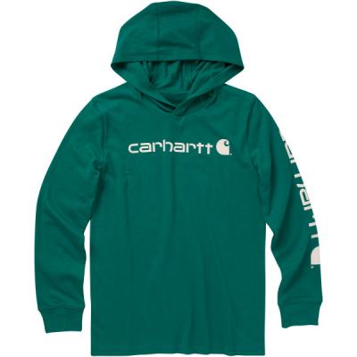 Carhartt Kids Long Sleeve Hooded Signature Graphic T Shirt in Cadmium Green
