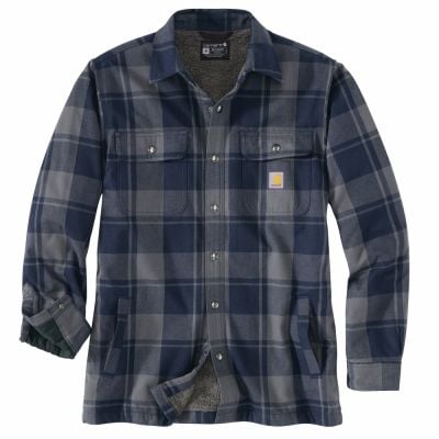 Carhartt Men's Relaxed Fit Flannel Long Sleeve Shirt Jacket in Navy