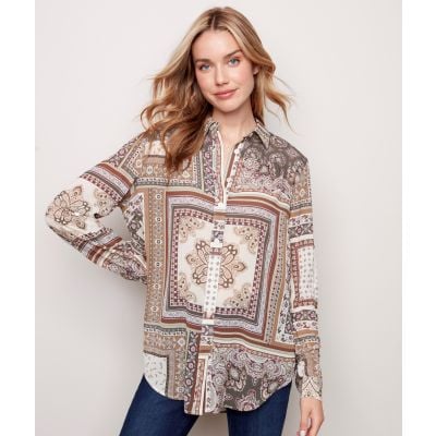 Charlie B Ladies Printed Georgette Button Down Shirt