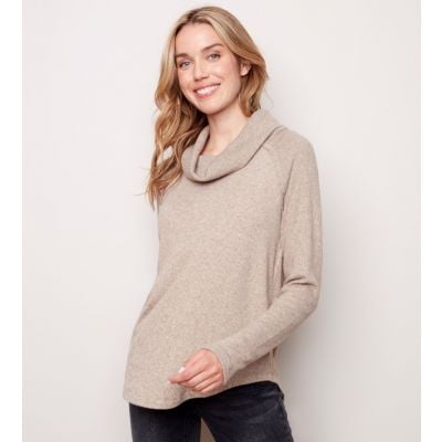 Charlie B Ladies Soft Rib Knit Sweater in Chestnut