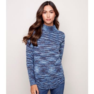 Charlie B Ladies Space Dye Yarn Sweater in Denim