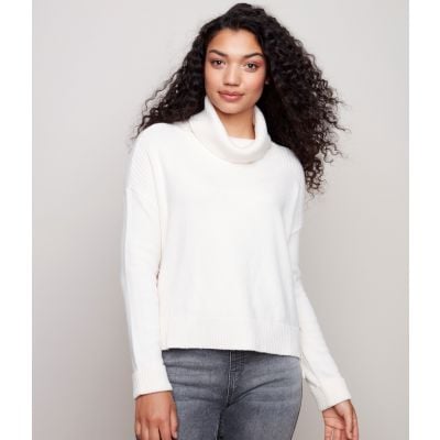 Charlie B Ladies White Plushy Knit Sweater With Fringe