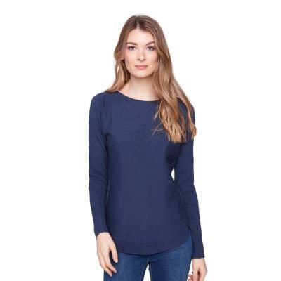 Charlie B Women's Blue Boat Neck W/Pockets 