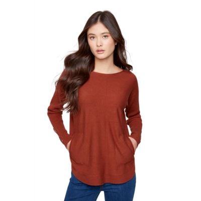Charlie B Women's Brown Round Hem Sweater 
