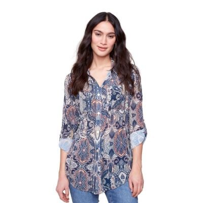 Charlie B Women's Button Up Blouse w/Front Tie