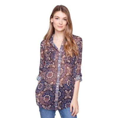 Charlie B Women's Button Up Blouse w/Tie