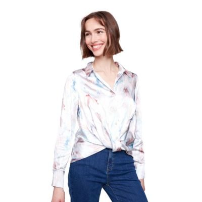 Charlie B Women's  Chevron Twisted Front and Button Shirt