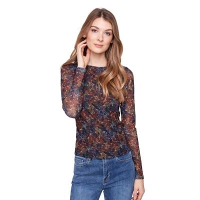 Charlie B Women's Floret Printed Mesh Top W/Lining