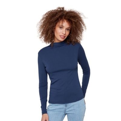 Charlie B Women's Navy Rib Knit Mock Neck Top