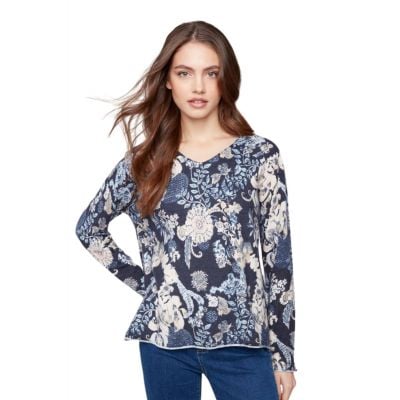 Charlie B Women's Posh Printed V-Neck Sweater 