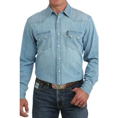 Cinch Men's Blue Long Sleeve Denim Shirt