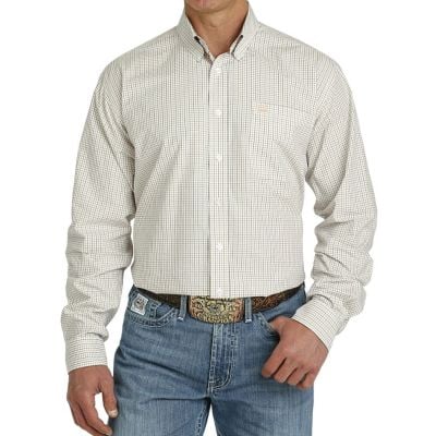 Cinch Men's Long Sleeve Button-Down Plaid Western Shirt - White