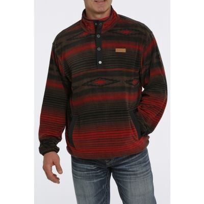 Cinch Mens Red and Black Polar Fleece Pullover