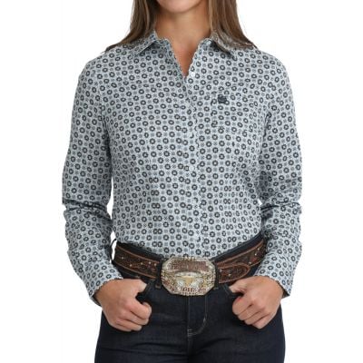 Cinch Women's Blue Long Sleeve Print Shirt