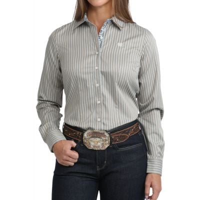 Cinch Women's Brown Long Sleeve Stripe Shirt