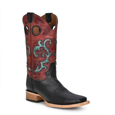 Cirlce G Ladies Black/Red Inlay Emboidery Square Toe Boots