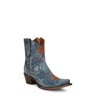 Circle G Ladies Blue Floral Embroidery Snip Toe Ankle Boot
