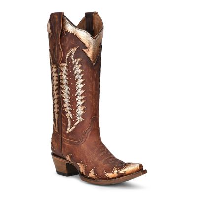 Circle G Ladies Cognac Overlay & Embroidery Snip Toe Boots