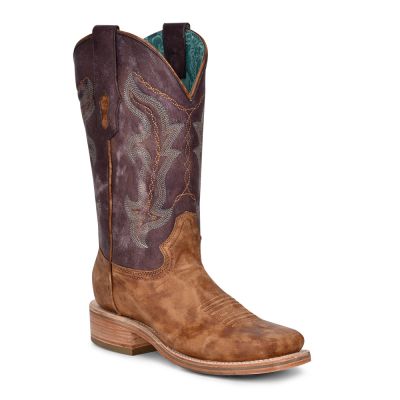 Corral Ladies Sand/Purple Embroidery Square Toe Boots