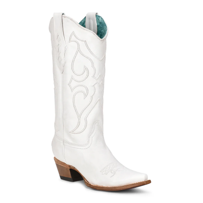 Corral Ladies White Embroidery Snip Toe Boots