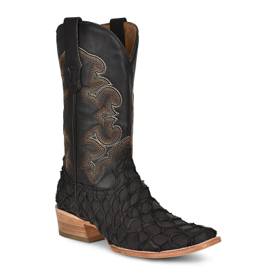 Corral Men's Black Piarucu Fish Horseman Toe Boots