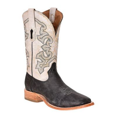 Corral Men's Embroidery Distressed Black & White Square Toe Boot