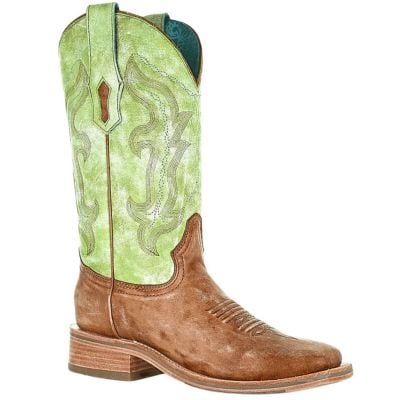 Corral Women's Sand & Green Embroidery Wide Square Toe Boot