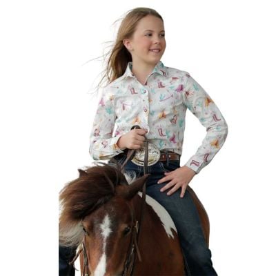 Cruel Denim Girl's Long Sleeve Print Shirt - White