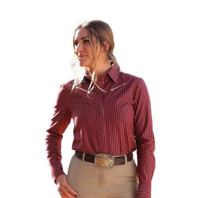 Cruel Denim Women's Burgundy Stripe (Matching Girls) Long Sleeve Snap Shirt