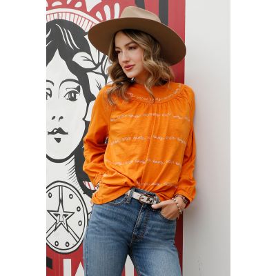 Cruel Girl Ladies Long Sleeve Howdy Embroidered Blouse