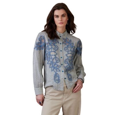 Double D Ranch Bent Fork Blouse - Indigo/Ivory