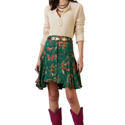 Double D Ranch Green Rhinestone Suits & Cowboy Boots Skirt