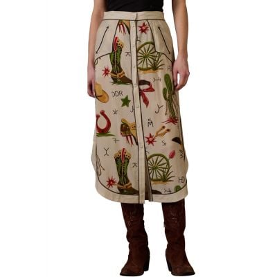 Double D Ranch Womens Cream Print Atomic Ranch A-Line Skirt
