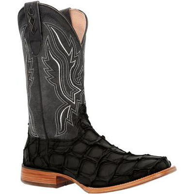 Duragno Men's Premium Exotics Matte Blackk Pirarucu Square Toe Western Boots