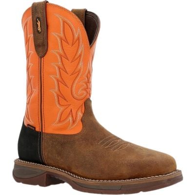 Durango Men's Rebel 11" Waterproof Steel Toe Work Boot - Coffee/Monarch Orange