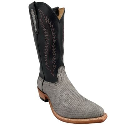 Fenoglio Men's Grey Vintage Lizard with Black Western Boots