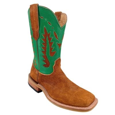 Fenoglio Men's Red Brown Roughout Italian Green Moto Square Toe Boots