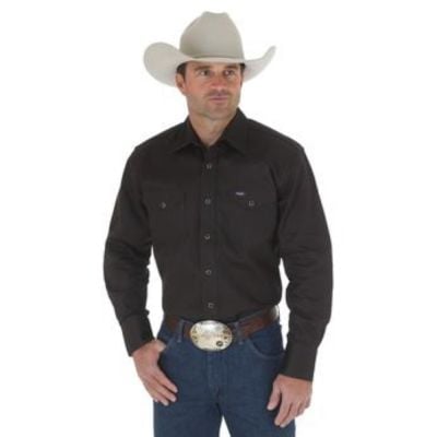 Cowboy Cut® Firm Finish Long Sleeve Western Snap Solid Work Shirt Black Forest Green