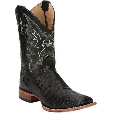 Justin Men's Haggard 11" Black Caiman Square Toe Western Boot