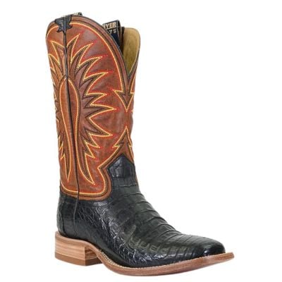Hyer Men's Big Bow Square Toe Caiman Western Boot - Black/Honey
