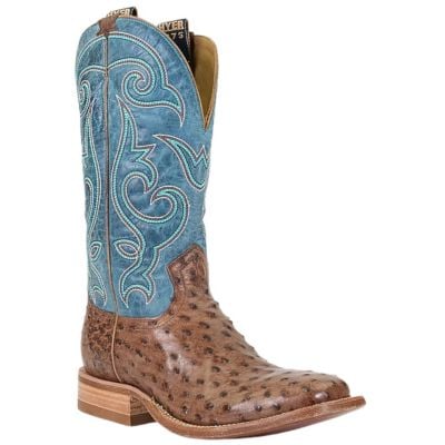 Hyer Men's Jetmore Broad Square Toe Full-Quill Ostrich Western Boot - Tabac/Blue