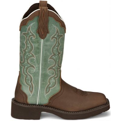 Justin Ladies Raya Distressed Brown Square Toe Boots