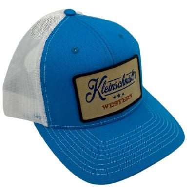 Kleinschmidts Cyan and White Tan Woven Patch Hat