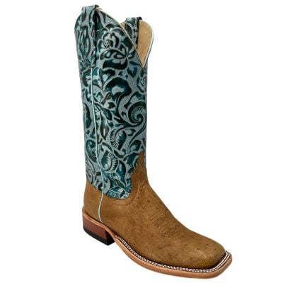 Kleinschmidt's Exclusive Women's Anderson Bean Antique Saddle Smooth Quill Ostrich/Teal Roper
