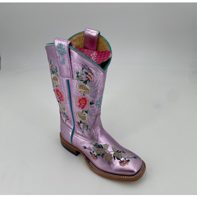 Macie Bean Kids Pink Metallic Square Toe Boots