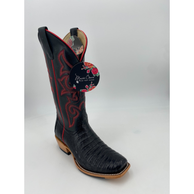 Macie Bean Ladies Caiman-Black Square Toe Boots